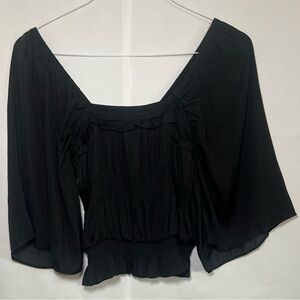 Mustard Seed Black Ruffle Sleeve Cropped Peasant Blouse Size Medium Whimsigoth